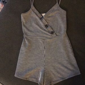 White and black strip romper